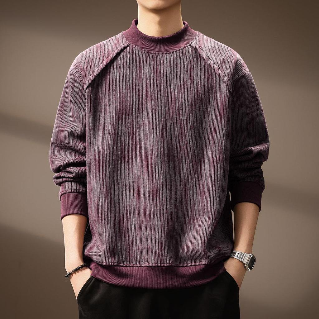 Men's Trendy Retro Print Loose Pullover: Heavyweight Half-High Collar Autumn Hoodie