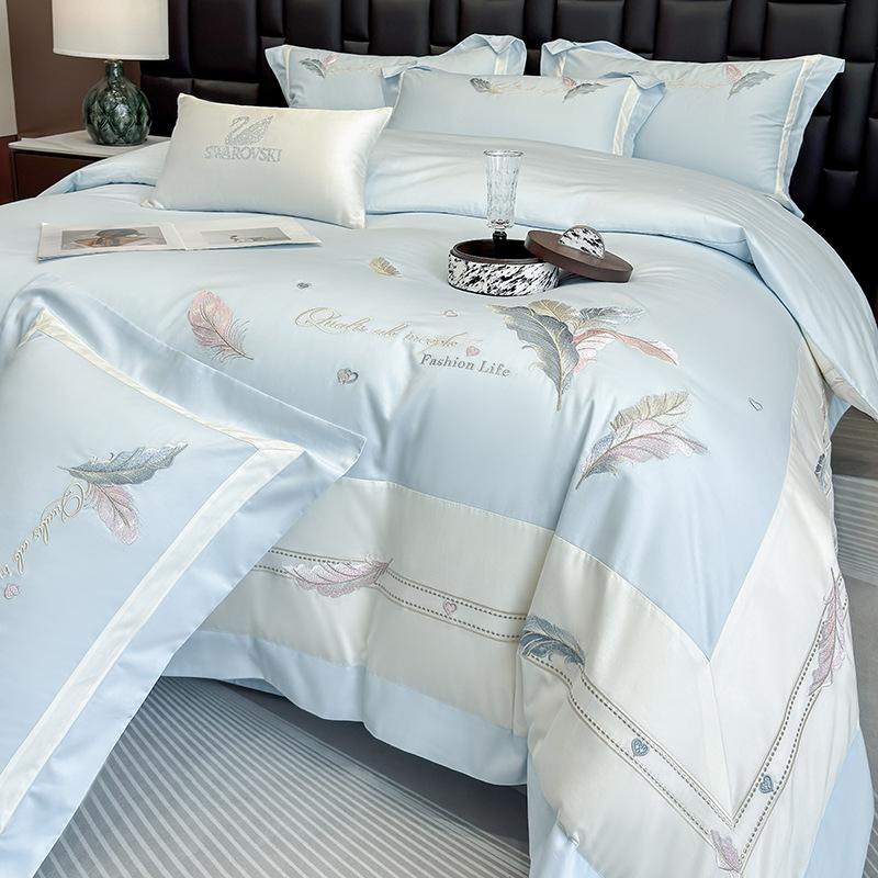 Class A Maternal And Infant Grade 240 Long-Staple Cotton4-Pcs Set Of Pure Cotton Satin Embroidered Quilt Cover, Bed Sheet Skin-Friendly Mattress