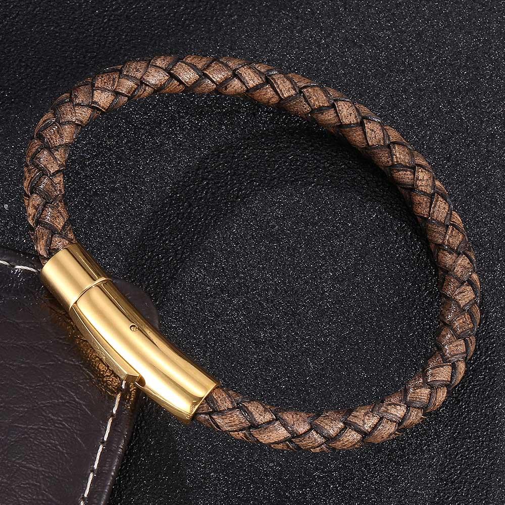 6mm Echtes Leder Geflochtenes Armband mit Magnetverschluss Edelstahl Handgefertigt Vintage Minimalistisch Zirkon Geschenk für Männer Frauen
