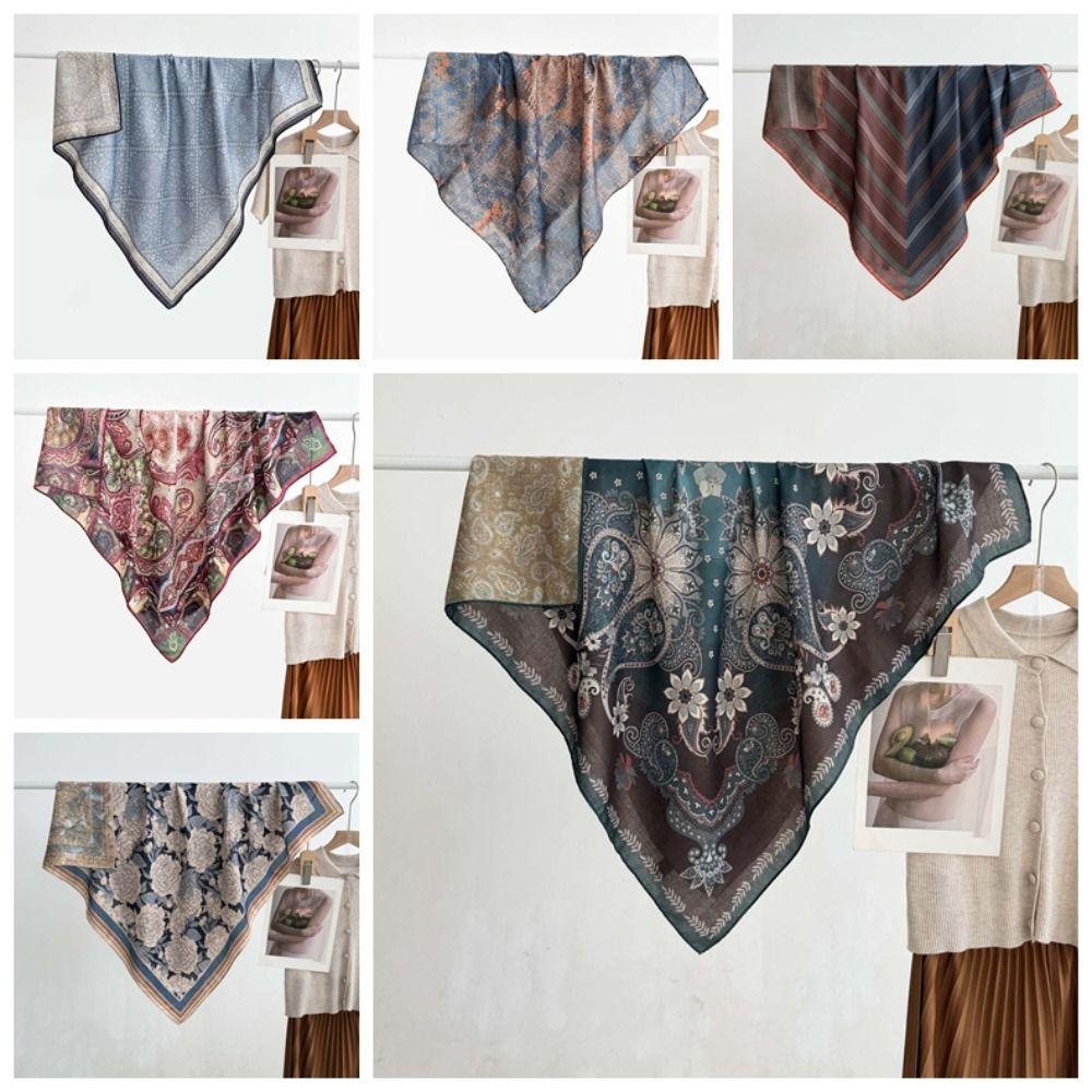 Sunscreen Double-sided Printed Silk Scarf Lightweight Retro Patterned Square Shawl  Spring
