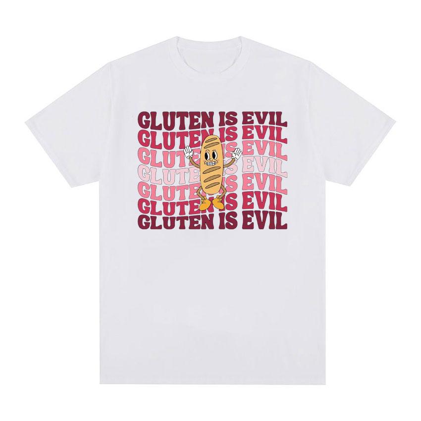 Gluten Is Evil Funny Meme T Shirt Retro Gluten Intolerant Women Tshirts Unisexs Fashion Gothic 100 Cotton Oversized Tshirt Tops