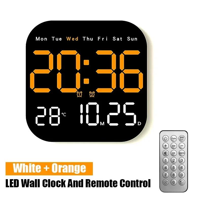 

New LED Wall Clock With Remote Control Display TemperatureTime Week And Date Fashion Living Room Desktop Alarm Electronic Clock