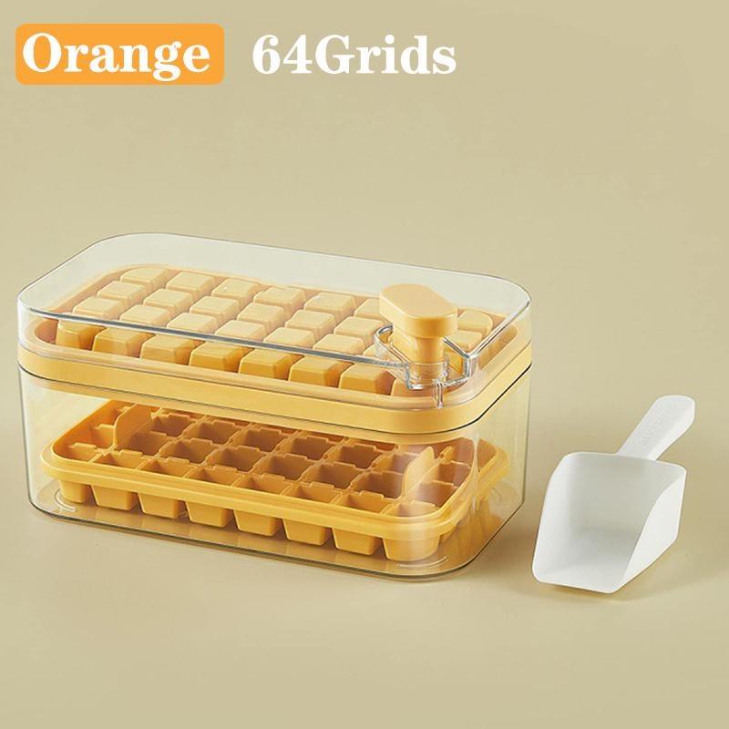 1 pz. Tipo di pressione a un pulsante Scatola per stampi per ghiaccio 32/64 Griglie Stampo per cubetti di ghiaccio in plastica Stampo per vassoio per ghiaccio con scatola di immagazzinaggio con strumento per bar da cucina per bevande fresche