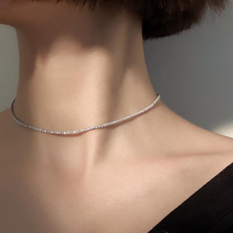 Popular Silver Colour Sparkling Clavicle Chain Necklace For Women Fine Choker