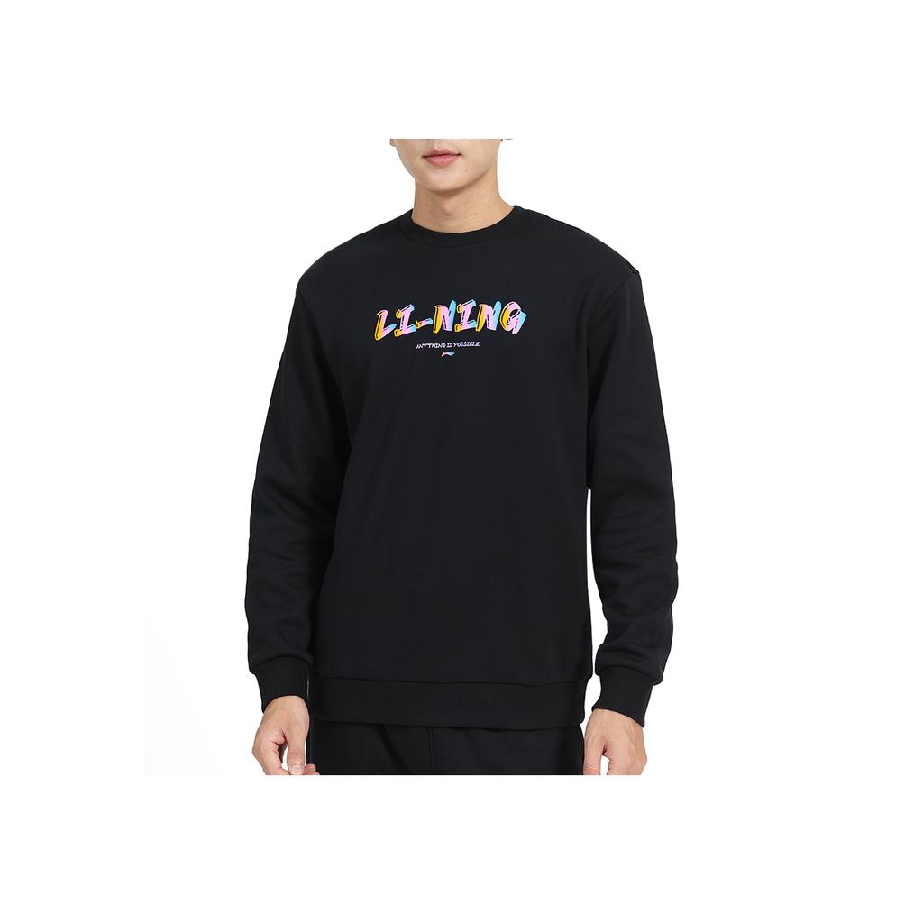 Li Ning Solid Color Round Neck Logo Casual Knitted Sports Long Sleeve Sweatshirt Unisex Sweatshirt Black AWDTE03-1