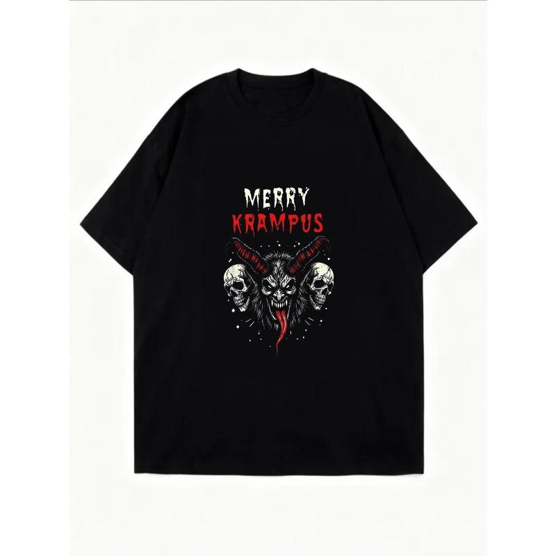 White Oversized T Shirt Merry Krampus Christmas Horror Theme Graphic Print Casual Wear For Women