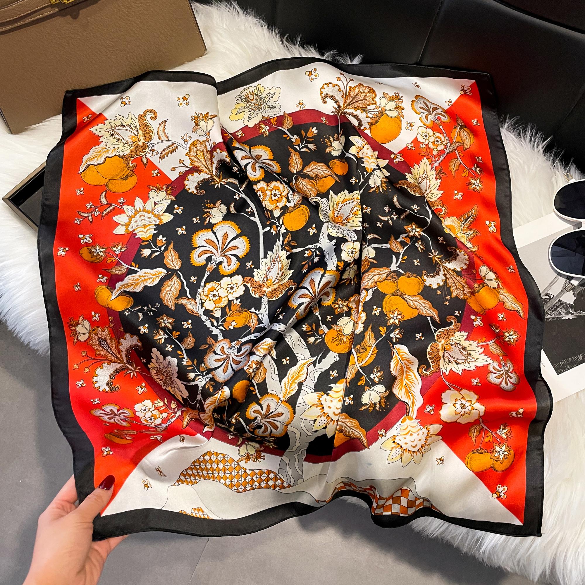 

НОВЫЙ Цветочный Шелковый Квадратный Платок Женский Сатиновый Шаль Палантин Хиджаб Женская Лента для Волос Запястье Роскошный Головной Платок 70*70см Эшарп Бандана