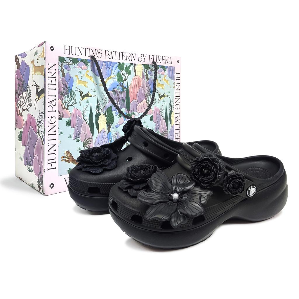 Crocs Classic Platform Clog Green Mountain Ink Camellia Gift Bag Simple and Versatile Fashion Trend Hole Shoes Women Black