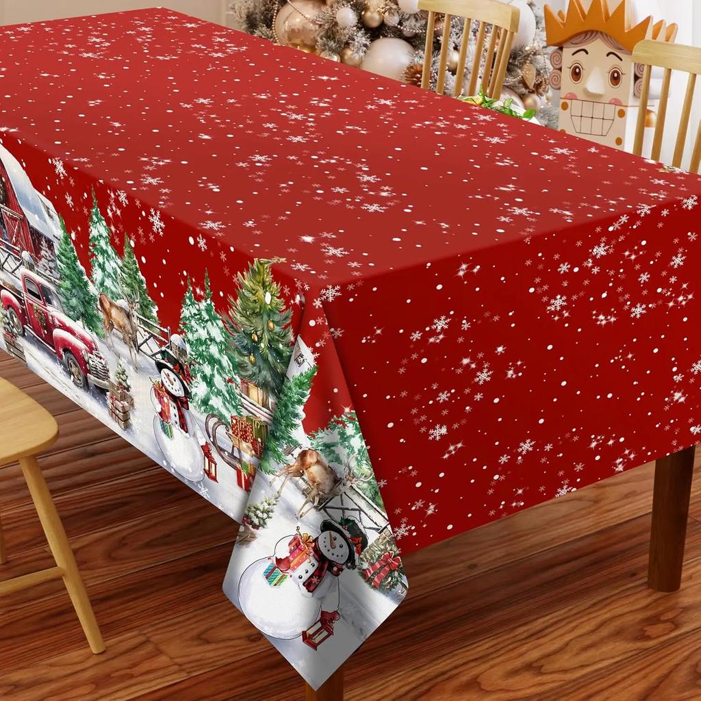 Rectangular Christmas Tablecloth Christmas Trees Buffalo Plaid Red Washable Table Cover Waterproof