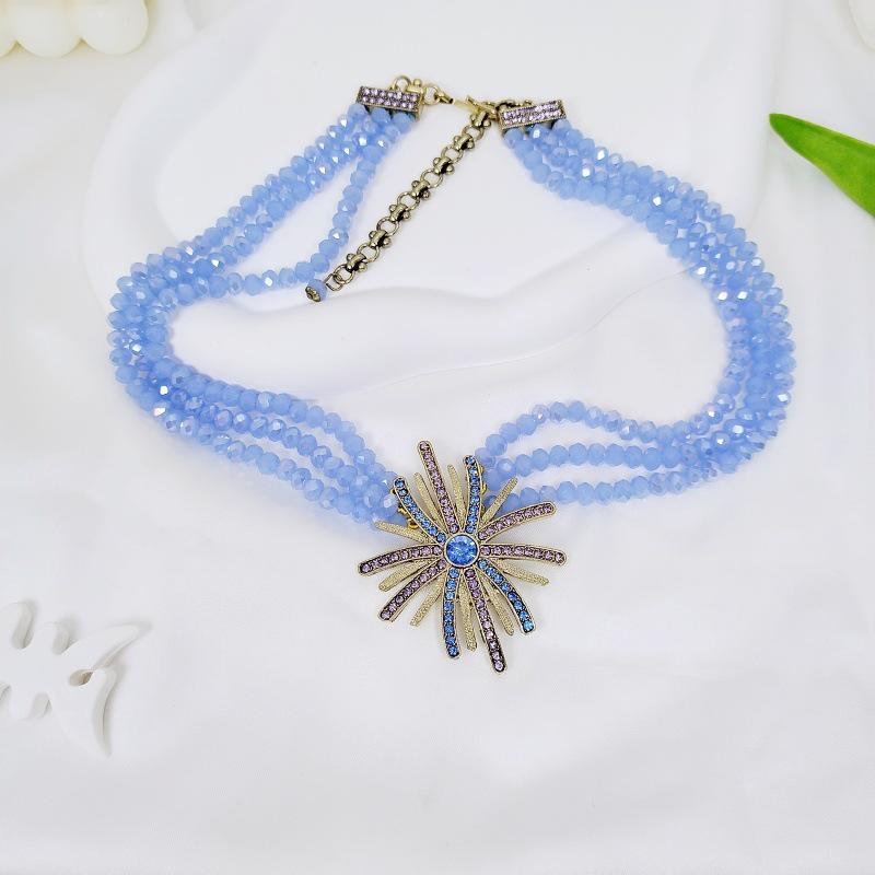 

Retro Blue Healing Crystal Fireworks Necklace