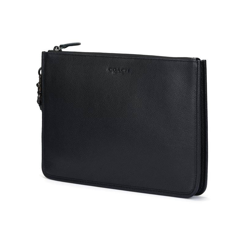 Coach Charter 30 Logo reliëf ritssluiting bovenzijde, koeienhuid clutch, groot, heren zwart