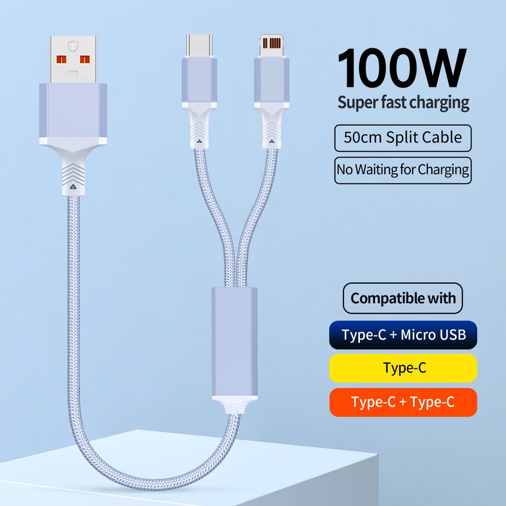 New Design 2-in-1 Hexagonal Braided PD100W USB Type-C Fast Charging Cable for iPhone 16/15 for for