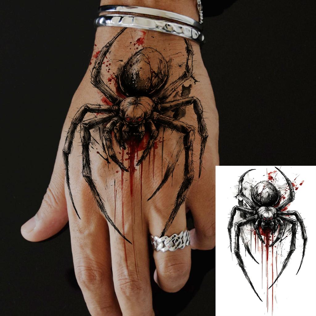 1 Sheet Spider Medusa Tiger Temporary Tattoos For Adult Hands Neck, Halloween Temp Fake Tattoo Sticker Realistic Tatoo Last Long