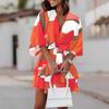 Autumn 2023 V-Neck Batwing Sleeve Print Dress for Women