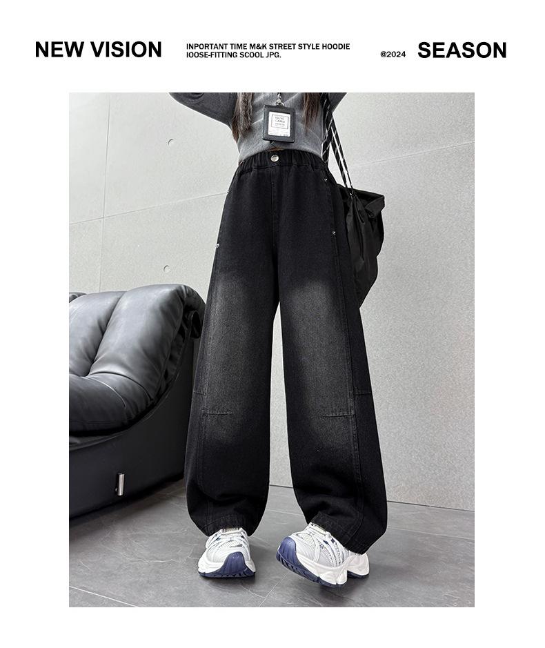 Dívčí černé džíny - Jaro/Podzim 2025, Trendy volný střih s možnostmi zakřivené nebo rovné nohavice.