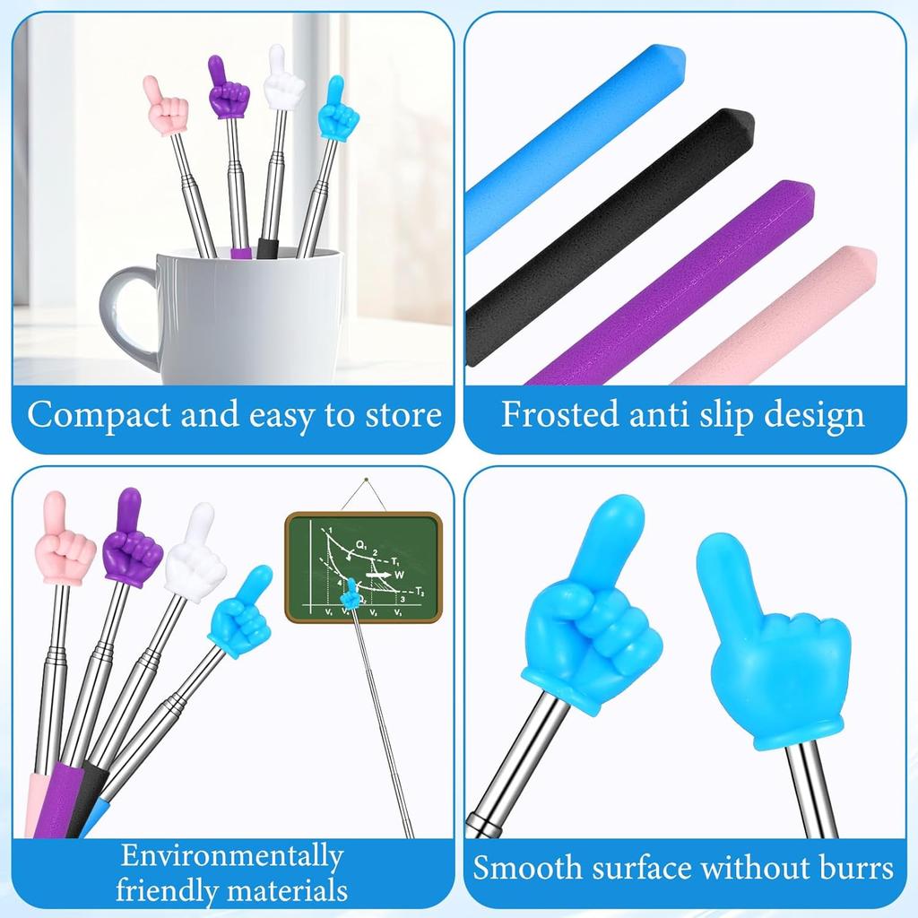 4 PCS Retractable Teacher Pointer Sticks, Extendable Hand Pointer Finger Pointers Stick Mini Retractable Classroom Pointers Hand PointerStick,