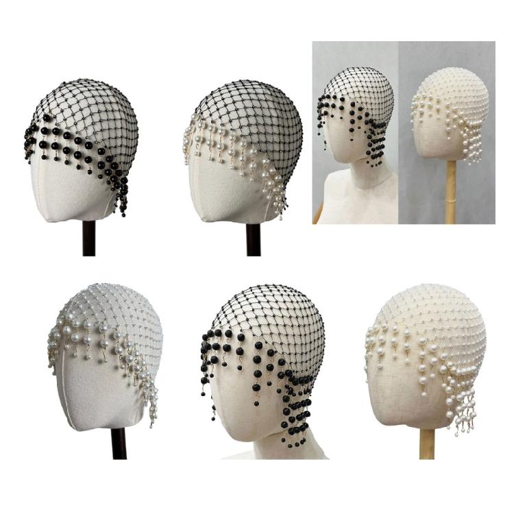 Sparkling Pearls Adorned Tassels Hair Hat Sophisticated Faux Pearls Tassels Hairpiece Hat for Evening Event and Galas