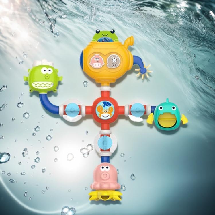 Ocean Themed Rotating Bath Toy For Toddler With Easy To Assembly Water Pipe For Baby Fun Bath Time Fine Motor Skill Toy