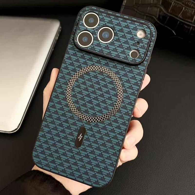 For Magsafe Leather Texture Magnetic Phone Cases For iPhone 16 15 14 17 Pro Max 16e Plus Case Wireless Charging Shockproof Cover