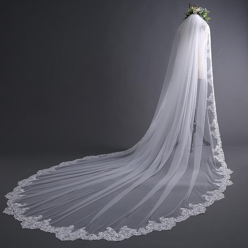 3-Meter Long Train Bridal Veil: European & American White Lace Headdress Wedding Accessory