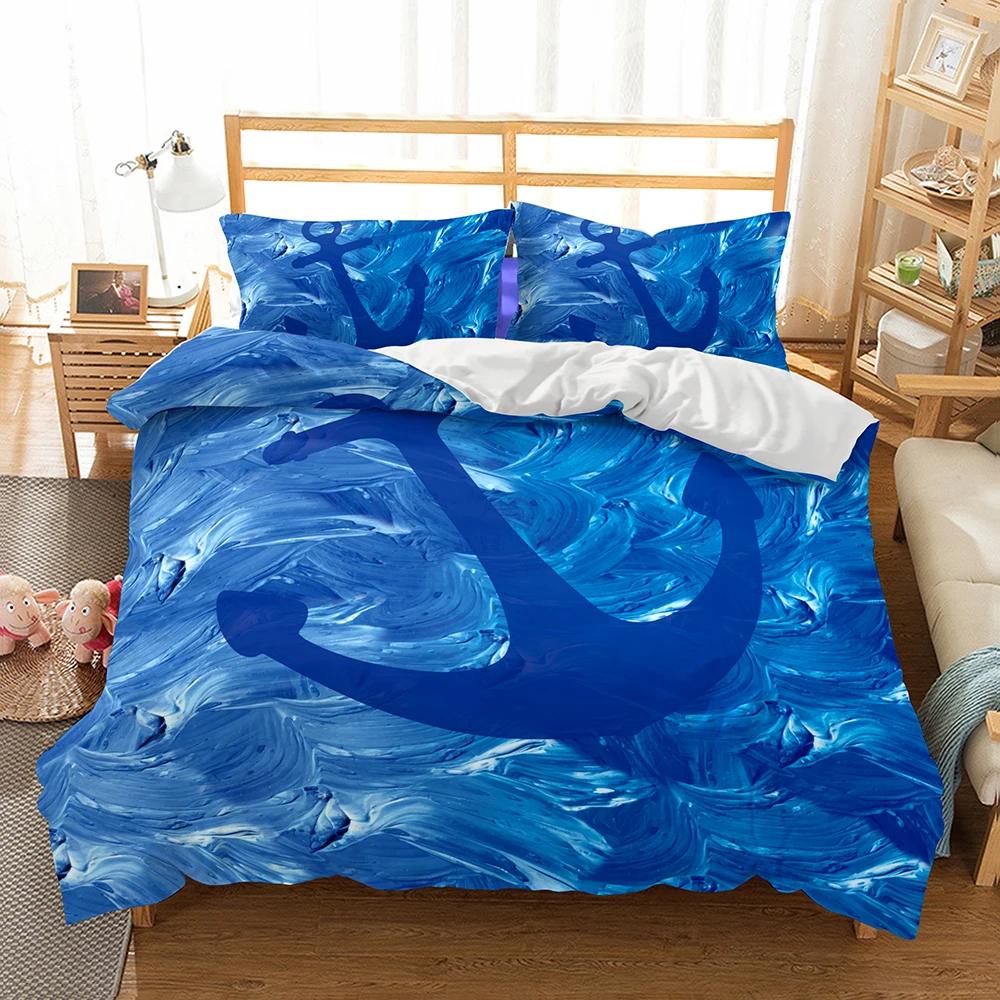 Comforter Mediterranean Bedding Dark Blue King Size Pillow Case Ship'S Anchor Bed Double Set Blue 228X228