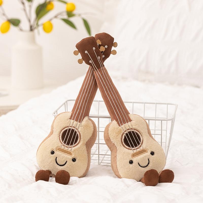 Cute Amuseables Ukulele Plush Toy Kawaii Stuffed Ukulele Doll With Smiling Face Lovely Plushies Soft Musical Instrument