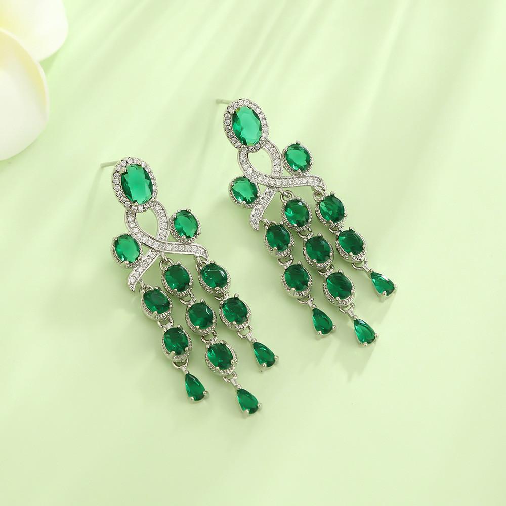 Fashion Butterfly Gold Plated Earrings With Green Zircon Gems For Women