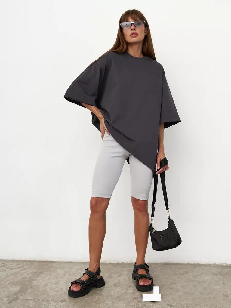 2025 Spring And Summer Cotton T-shirt Solid Colour Short-sleeved Female Loose Large Version Youthful Woman Clothes