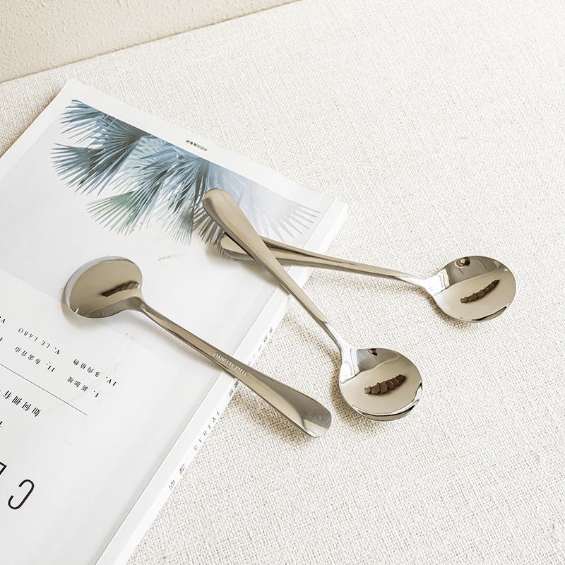 Premium Light Luxury Retro Round Spoon Long Handle Spoon Household Exquisite 304 Stainless Steel Spoon Spoon Western Dessert Spoon