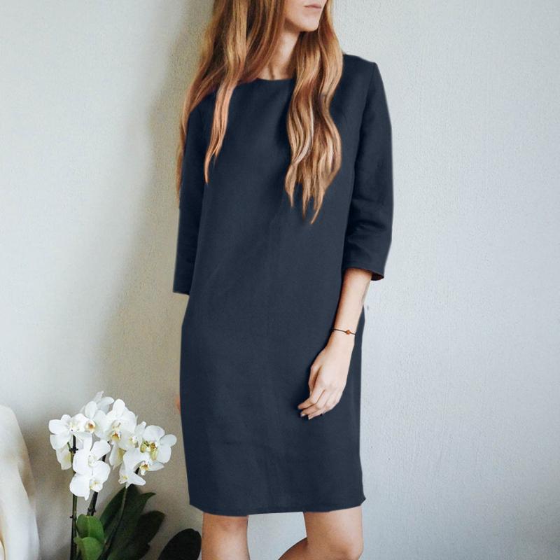 

ZANZEA Женское повседневное хлопковое свободное летнее платье с круглым вырезом и рукавами 3/4