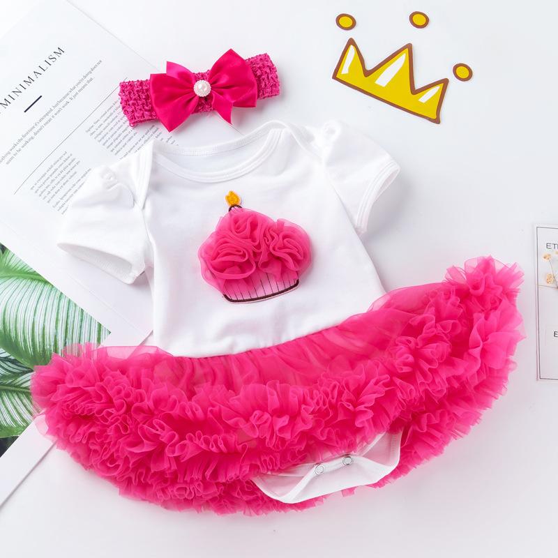 Newborn Baby Girl Birthday Outfit: Short-Sleeved Two-Piece Romper Dress