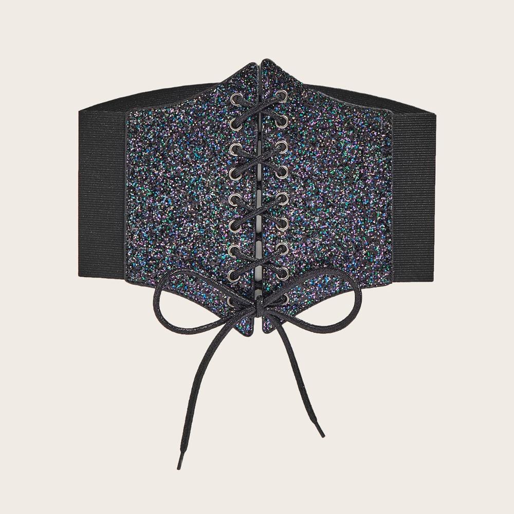 Elastic Gold Cummerbunds Shinny Blingbling Corset Belt Personality Leopard Print Waistband  Women
