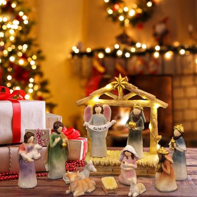 Christmas Manger Nativity Set Resin Christmas Manger Scene Nativity Statue Holiday Party Supplies For Mantel Desk Room Bedroom
