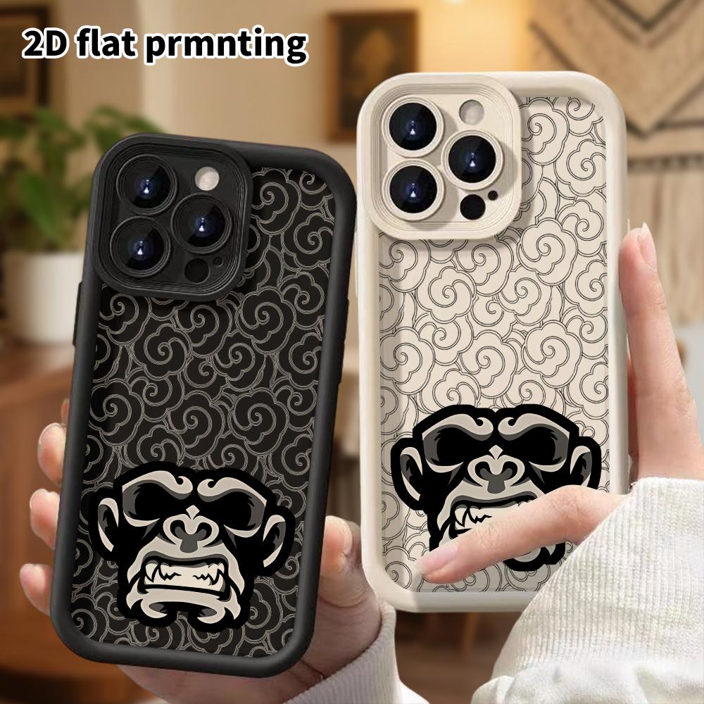 Phone Case: 2D Flat Design Suitable for iPhone 18 17 16 15 14 13 Pro Tiered Protective Case, Monkey King Face Mask, Christmas and Halloween Gift