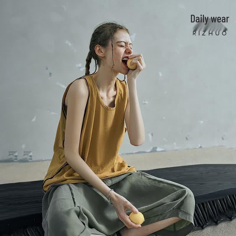 Rizhuo Washed Knit Round Neck Vest L