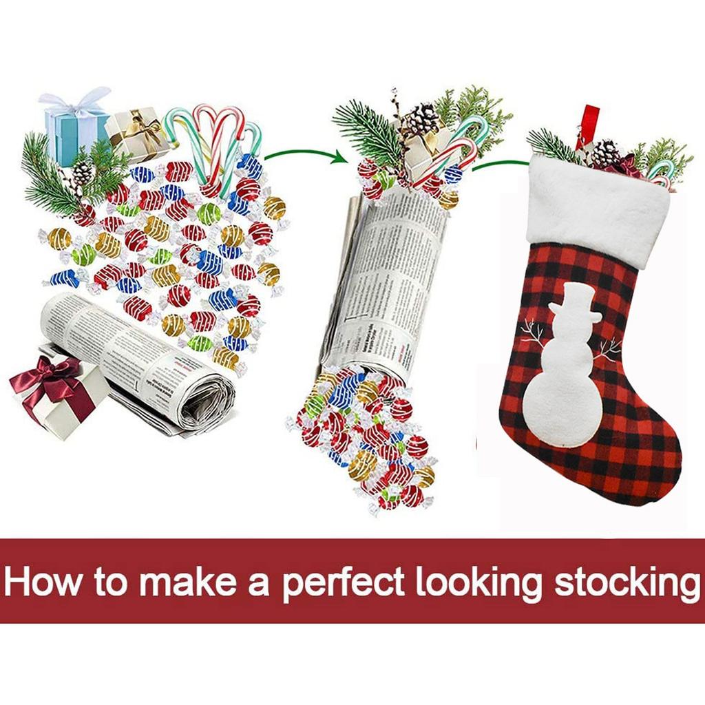 Christmas Stocking Fireplace Decor Christmas Gift Fun Tree Snowflake Red White Plaid Sock Boots Fireplace Home Decoration