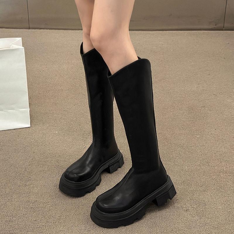 Internet Celebrities Thick-soled Thin Long Knight Boots Women's Shoes 2025 New Autumn and Winter Velvet Small Medium Boots