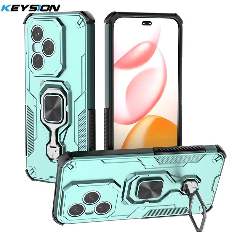 KEYSION Shockproof Armor Case for HONOR 400 Pro 5G Silicone+PC Upright Metal Live Ring Stand Phone Cover for Huawei Honor 400 5G