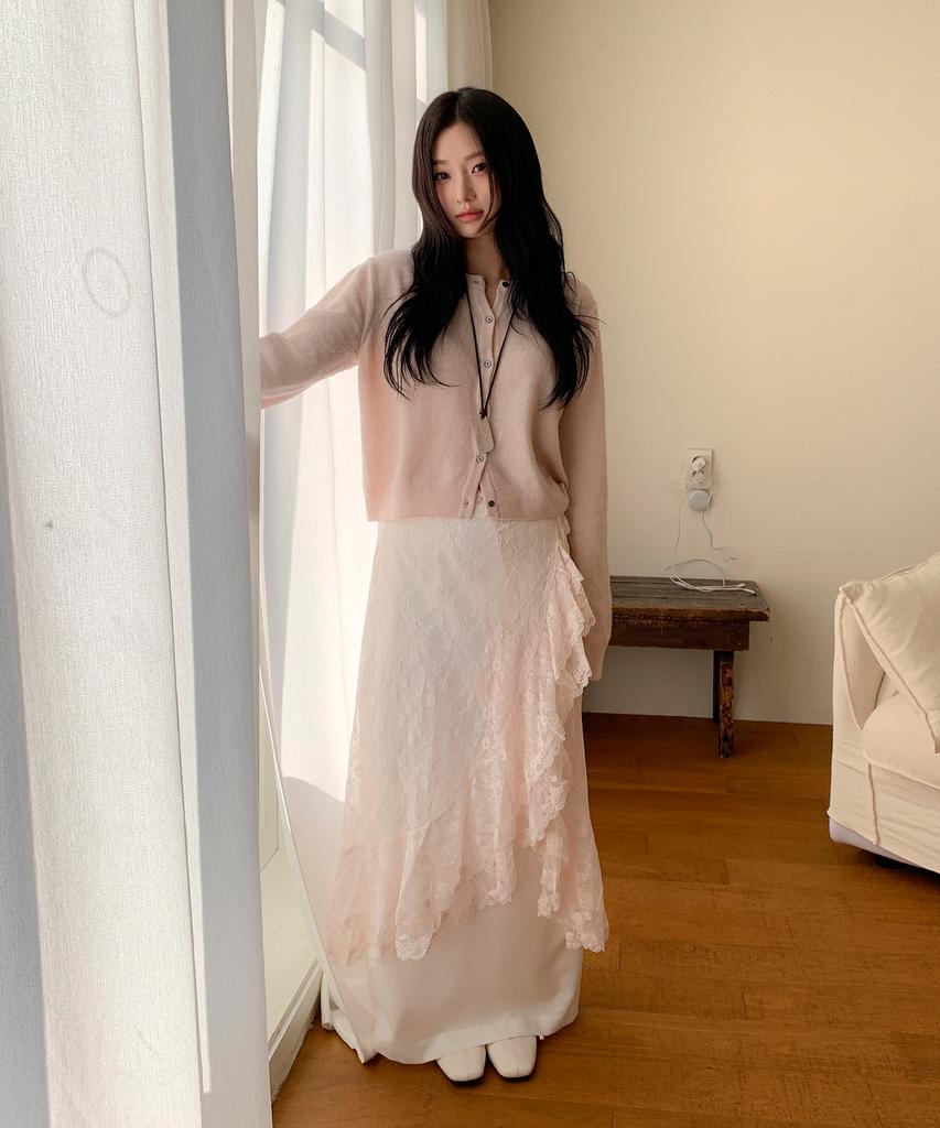 Minssio Frill Lace Wrap Skirt_Peach