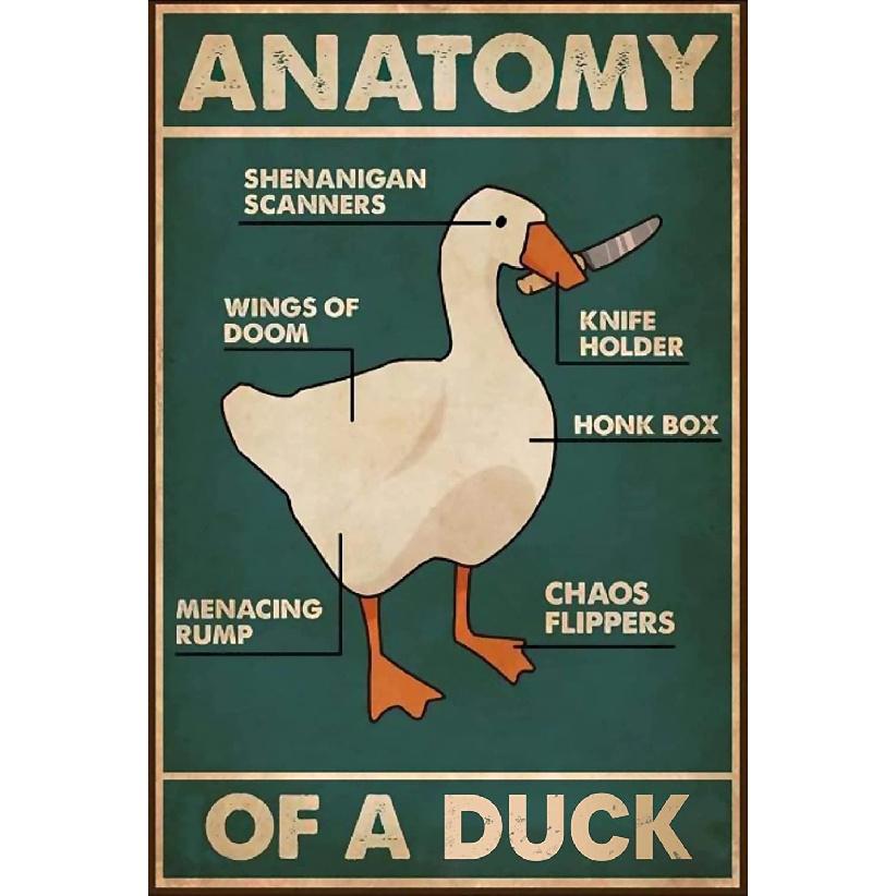 Knowledge Metal Tin Sign Anatomy Of A Duck Retro Poster Restaurant Cafe Living Room Kitchen Bathroom Home Duck Wall Art Decoration Plaque Gift 8x12