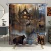 Rustic Forest Wildlife Shower Curtain Bear Elk Deer Tranquil Autumn Scene Polyester With 12 Hooks Cabin-Themed Bathroom Decor