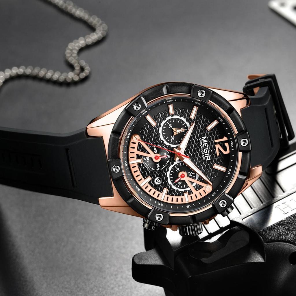 Megir Quarzuhr Männer Rose Gold Leuchtende Wasserdichte Sportuhren Uhr Chronograph Armbanduhren Erkek Kol Saati Montre Homme