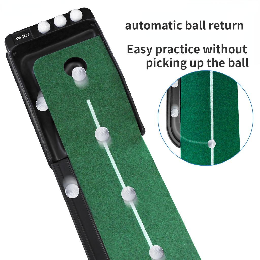 KOFULL Golf Putting Mat Indoor Golf with Auto Return Golf Training Aid for Home Office Backyard Use