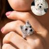 Cute Kitten Puppy Head Ring With Bow & Sparkly Stones Unique Animal Jewelry For Women Perfect Gift For Cat Dog Lovers