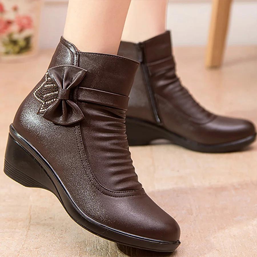 Winter for Women Ankle Snow Boots PU Leather Female Fashion Thick Plush Warm Waterproof Non Slip Outdoor Shoes Luxury