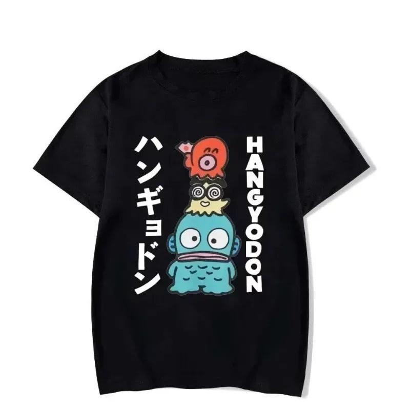 Sanrio 2026 Summer Comic Form Hangyodon Image 100 Cotton Printed Casual Tshirt Adult Children Parentchild Top Casual Wear