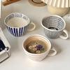 Severský keramický hrnek se zlatým uchem, Ručně malovaný pruhovaný hrnek na kávu a čaj, Porcelánové nádobí na mléko nebo ovesnou kaši