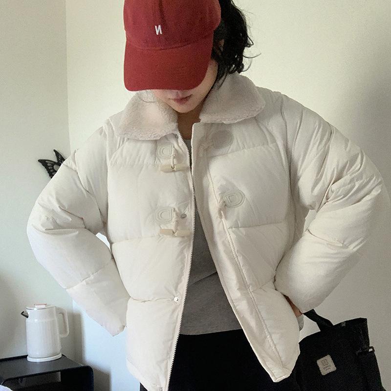 Lamb wool cotton jacket women's 2025 new winter cropped Korean jacket horn buckle down padded jacket thickened