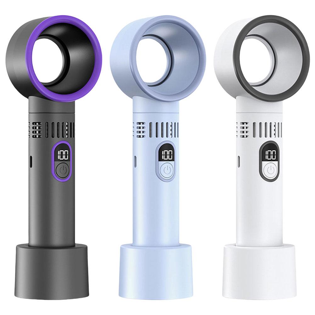 Portable Mini Hand Held Bladeless Fan 5-Speed USB Rechargeable Cooler Fan Digital Display Bladeless Fan for Bedroom Home Office