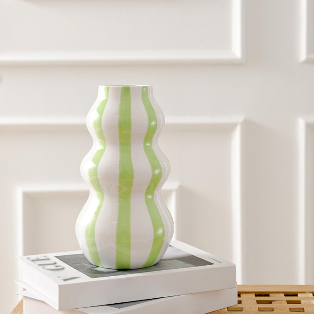 Nordic Hand-painted Striped Vase, Ceramic Ornament, Living Room Flower Arrangement, Creative Home and Desktop Decoration